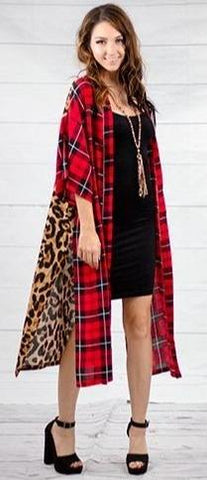 * Red Plaid & Leopard Kimono *
