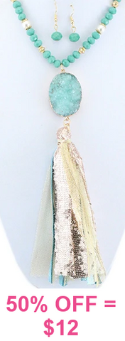 Turquoise Necklace with druzy stone and tassel