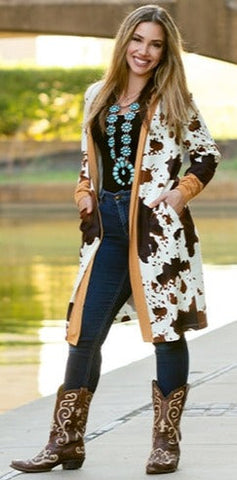 SM/LRG : Brown Cow Long Cardigan with pockets