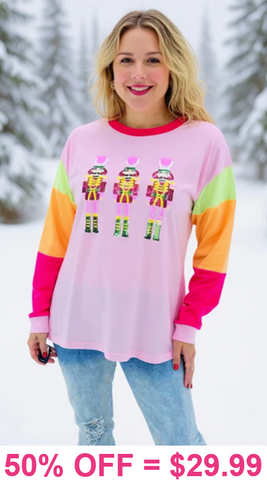 Nutcracker sequin patch Pink top neon stripe sleeves