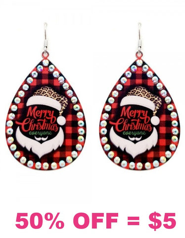 Merry Christmas everyone plaid teardrop bling earrings
