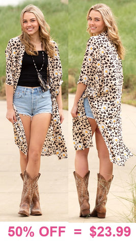 Cream Leopard, Daisy Flower print, Duster