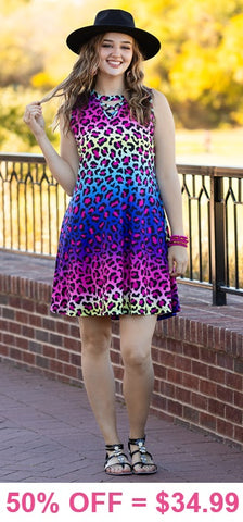 Colorful Leopard dress with pockets