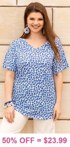 White & Blue leopard shirt