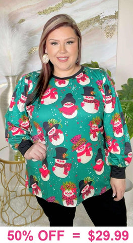 Snowman Teal Green Long sleeve top