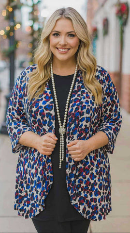 Blue and White Leopard Cardigan
