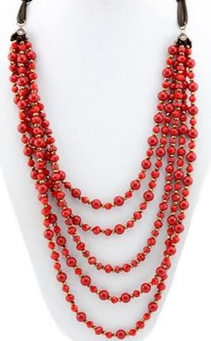 Red 5 Strand Beaded Layered Necklace