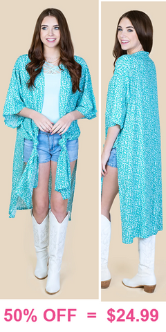 Turquoise  Kimono with Leopard print