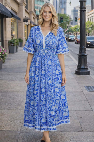 blue southern dress Simply Southern Vintage Blue Florad Band Dress, XXL main image 0