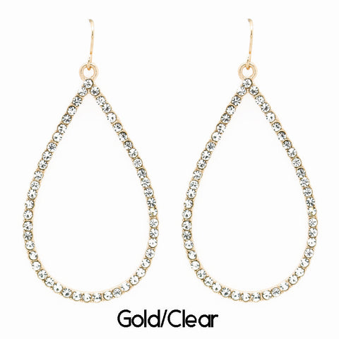 Big BLING Rhinestone Teardrop Gold Tone Earrings