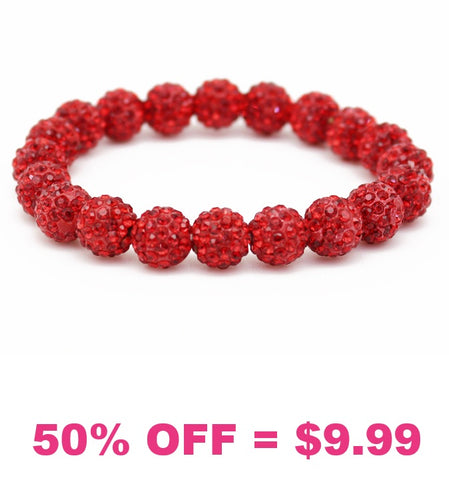 Red Bling Rhinestone Beaded Stretch Bracelet