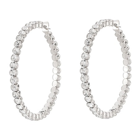 Beautiful BLING Silver Hoops with Rhinestones - medium size