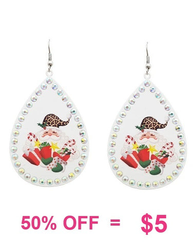 Santa White teardrop bling earrings