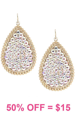 Light Weight Gold Teardrop Earrings with BLING Rhinestones