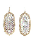 Light Weight Gold Oval Earrings with BLING AB Rhinestones