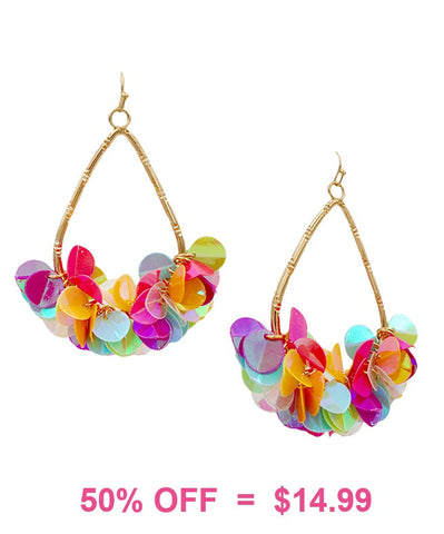 Gold Teardrop colorful sequin earrings
