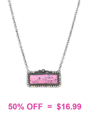 Pink Rectangle stone earrings with bling silver border