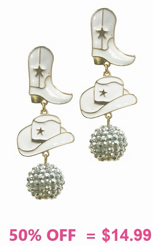 Disco cowgirl boot earrings: 3 color options