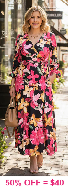 Pink Floral Maxi Wrap Around Dress with Tie Belt – Shop Southern Charm