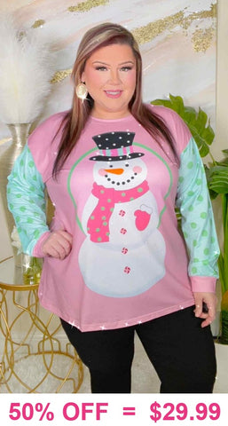 Pink & Mint Snowman long sleeve top