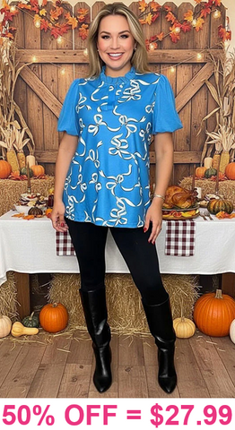 Blue Bow Blouse ruffle collar