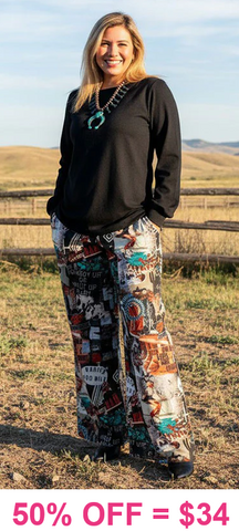 Western Print Wide leg pants