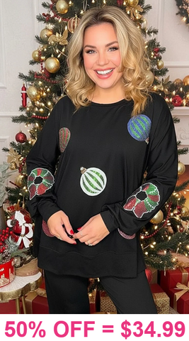 Black long sleeve top with Sequin Ornaments