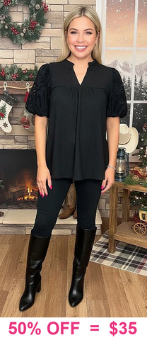 Black Top with crochet sleeves
