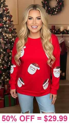 Red long sleeve with SANTA Sequin Patches