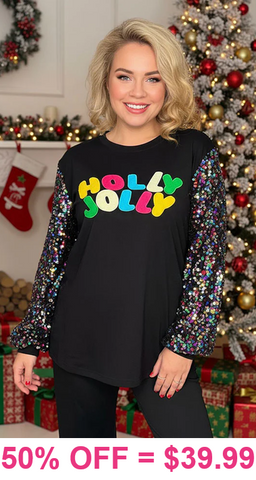 HOLLY JOLLY Black top with sequin sleeves