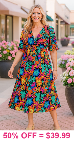 Beautiful Floral Midi Dress V-Neck