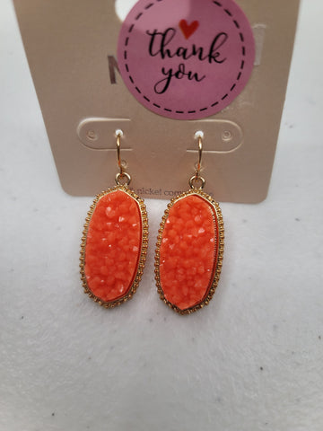 *Small Size Orange Druzy Oval Earrings