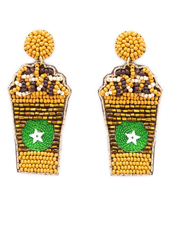 Caramel Mocha Frapp Drink beaded earrings