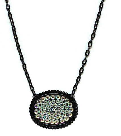 Black Chain Necklace with Bling Oval Pendant