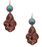 Copper Etching Concho Earrings with turquoise stone