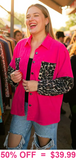 Pink Shacket with Sequin Leopard pockets