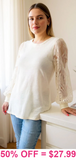 Cream Waffle Knit top with lace sleeves