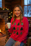 Hot Pink top with Sequin Christmas Trees