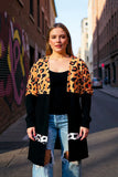 Leopard & Black waffle knit cardigan