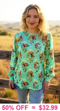 Western Horse Mint long sleeve top