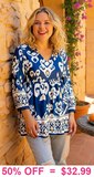 Blue & Cream Design Baby Doll Top