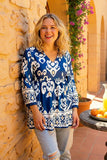 Blue & Cream Design Baby Doll Top
