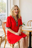 Red Dress with leopard trim