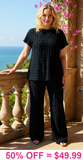 2X,3X  : 2 Piece Set: Black thread textured top & pants