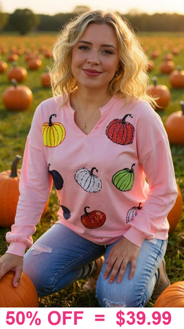 Sequin Pumpkin patch long sleeve top