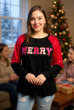 MERRY Hot Pink sequin long sleeve top