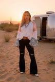 Blush Waffle Knit top Sequin Shoulders and Leopard Bell Sleeves
