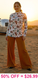 2X, 3X Cream Western Printed Sheer Mesh Top