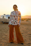 2X, 3X Cream Western Printed Sheer Mesh Top