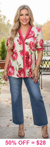 TOP SELLER : Pink Large Floral Blouse